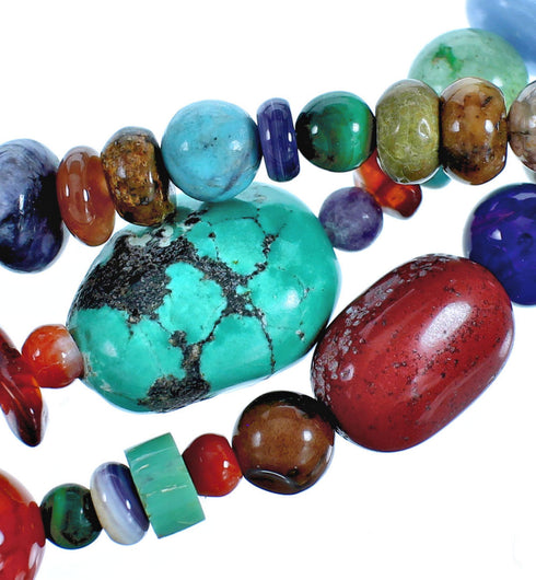 Authentic Sterling Silver 3-Strand Treasure Multicolor Bead Necklace CS117863