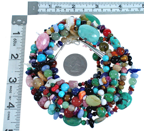 Authentic Sterling Silver 3-Strand Treasure Multicolor Bead Necklace CS117863