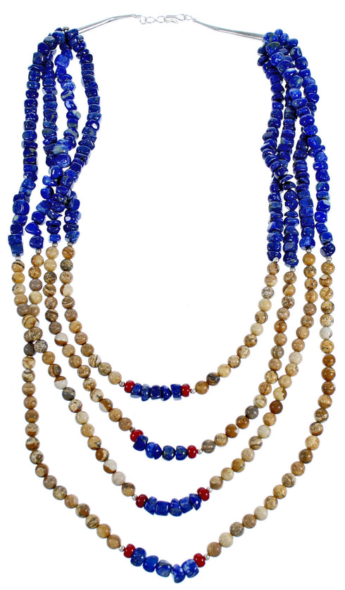 4-Strand Multicolor Sterling Silver Southwest Bead Necklace CS117874