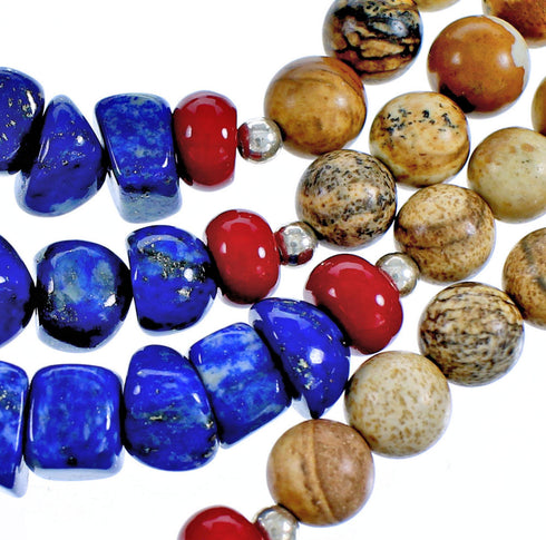 4-Strand Multicolor Sterling Silver Southwest Bead Necklace CS117874