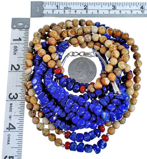 4-Strand Multicolor Sterling Silver Southwest Bead Necklace CS117874