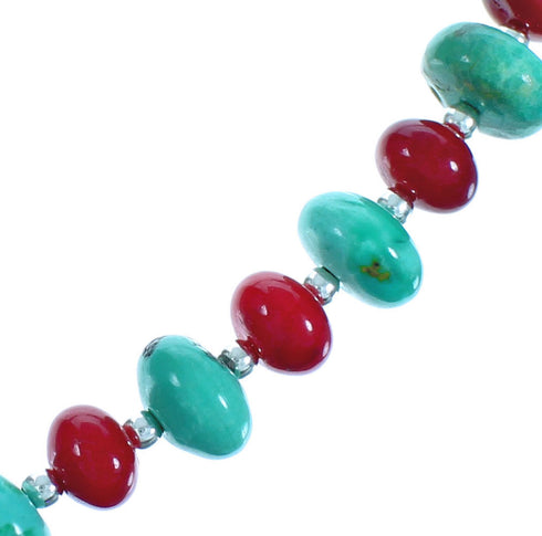 Turquoise and Coral Authentic Sterling Silver Bead Necklace DX117707