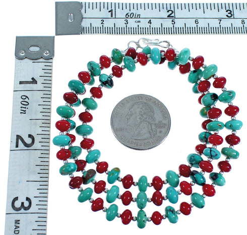 Turquoise and Coral Authentic Sterling Silver Bead Necklace DX117707