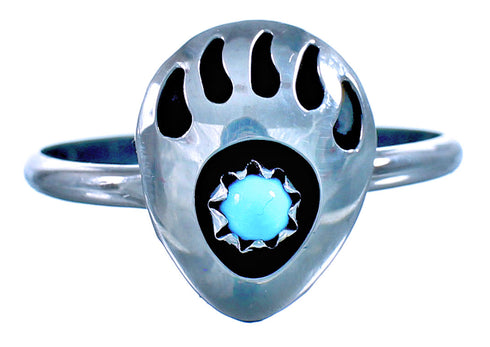 Turquoise And Sterling Silver Native American Bear Paw Ring Size 6-3/4 RX117726