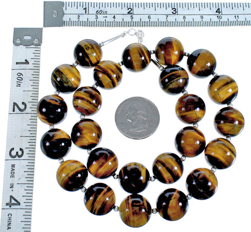 Sterling Silver Tiger Eye Southwestern Bead Necklace RX117834