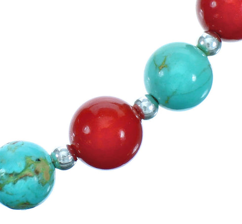 Southwest Turquoise and Coral Sterling Silver Bead Necklace DX117797