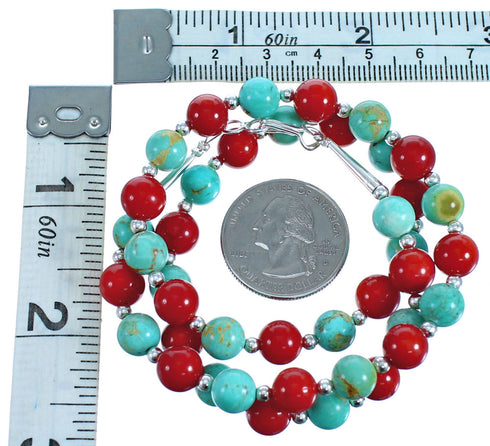 Southwest Turquoise and Coral Sterling Silver Bead Necklace DX117797