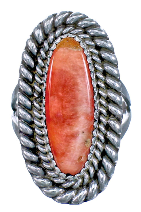 Authentic American Indian Orange Oyster Shell Sterling Silver Ring Size 8 CS118080