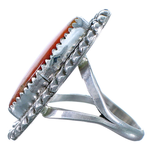 Authentic American Indian Orange Oyster Shell Sterling Silver Ring Size 8 CS118080