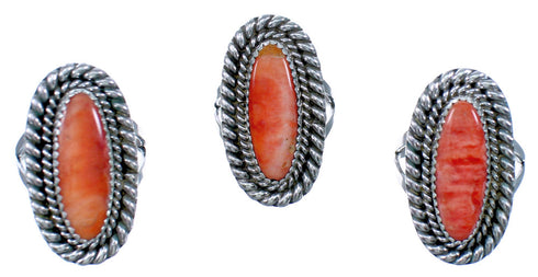 Authentic American Indian Orange Oyster Shell Sterling Silver Ring Size 8 CS118080