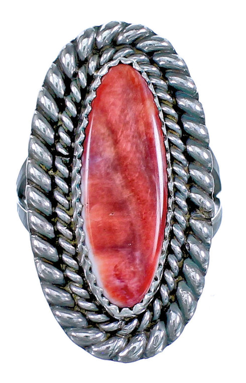 American Indian Authentic Red Oyster Shell Sterling Silver Ring Size 8 CS118088