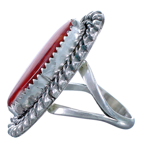 American Indian Authentic Red Oyster Shell Sterling Silver Ring Size 8 CS118088