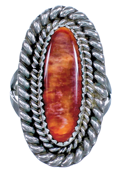 Genuine Native American Red Oyster Shell Sterling Silver Ring Size 8 CS118091