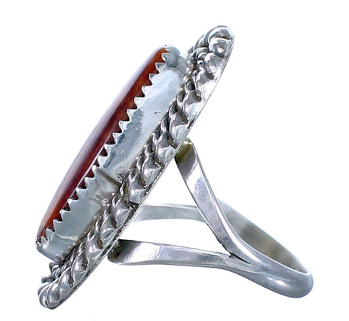 Genuine Native American Red Oyster Shell Sterling Silver Ring Size 8 CS118091