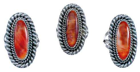 Genuine Native American Red Oyster Shell Sterling Silver Ring Size 8 CS118091