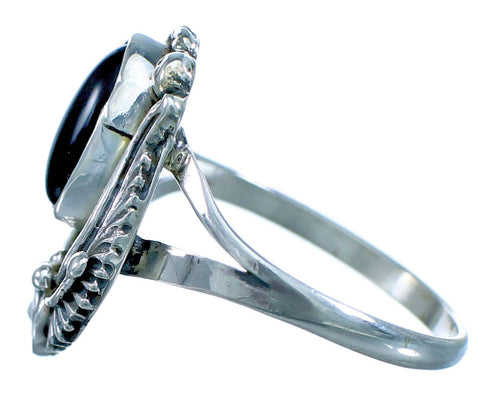Sterling Silver Scalloped Leaf American Indian Onyx Ring Size 8-3/4 BX118442