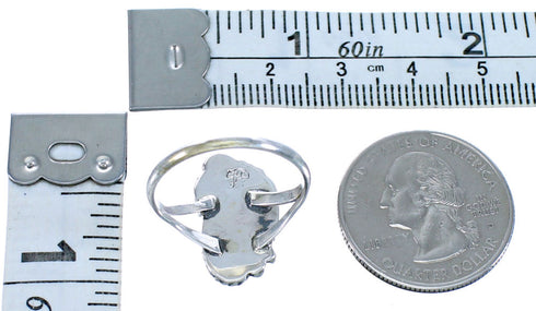 Sterling Silver Scalloped Leaf American Indian Onyx Ring Size 8-3/4 BX118442