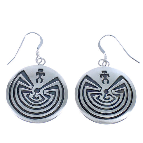 Navajo Man In A Maze Genuine Sterling Silver Hook Dangle Earrings NN20719