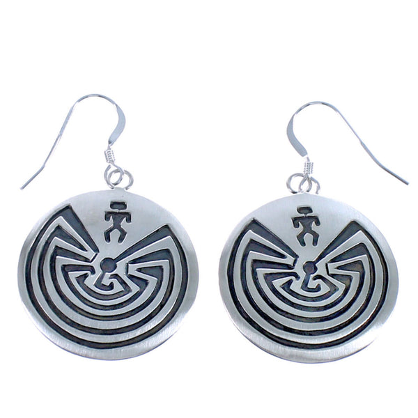 Navajo Man In A Maze Genuine Sterling Silver Hook Dangle Earrings NN20719