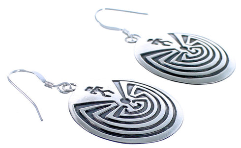 Navajo Man In A Maze Genuine Sterling Silver Hook Dangle Earrings NN20719