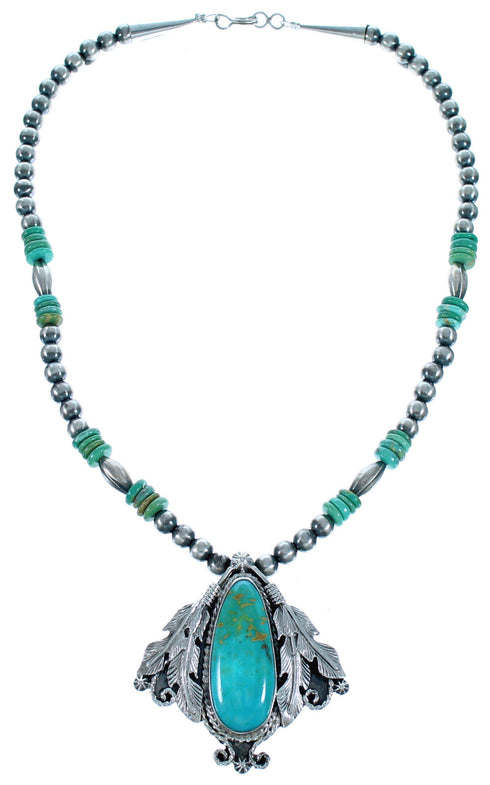 Turquoise Navajo Feather Sterling Silver Bead Necklace Set CB118518