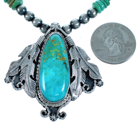 Turquoise Navajo Feather Sterling Silver Bead Necklace Set CB118518