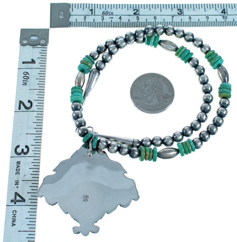 Turquoise Navajo Feather Sterling Silver Bead Necklace Set CB118518