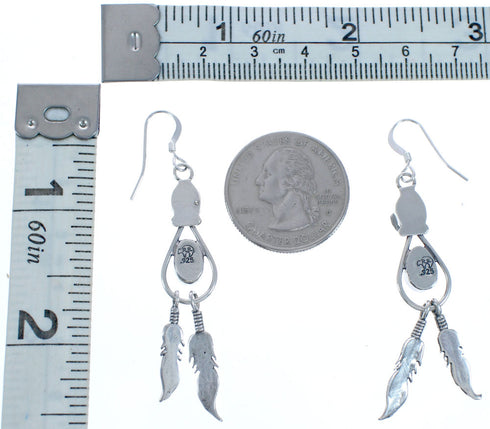 Feather Black Onyx and Sterling Silver Navajo Hook Dangle Earrings CB118278