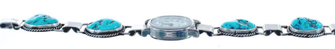 Native American Turquoise and Twisted Sterling Silver Link Watch CB118262