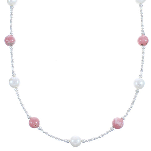 Fresh Water Pearl Sterling Silver Rhodochrosite Bead Necklace BX118721