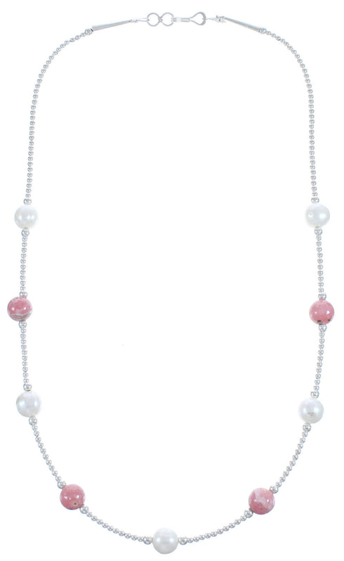 Fresh Water Pearl Sterling Silver Rhodochrosite Bead Necklace BX118721