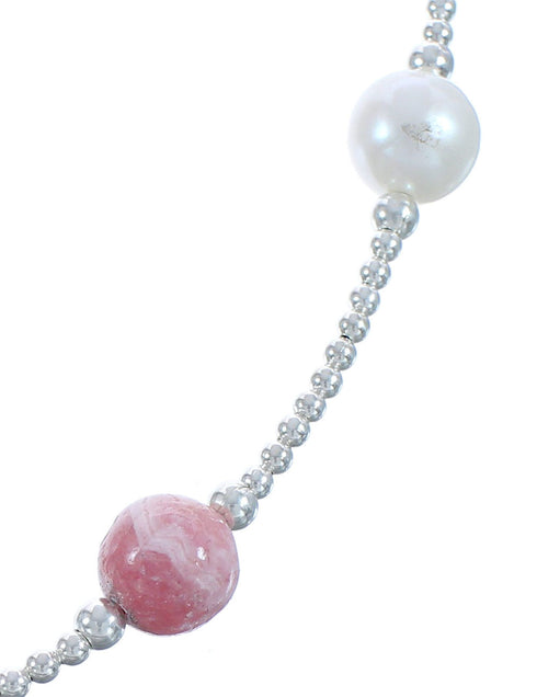 Fresh Water Pearl Sterling Silver Rhodochrosite Bead Necklace BX118721