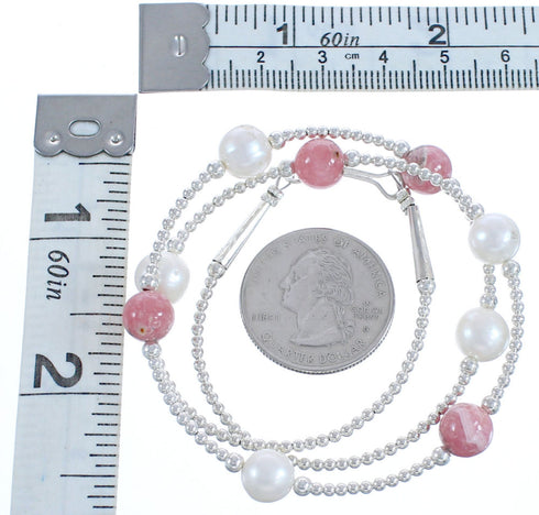 Fresh Water Pearl Sterling Silver Rhodochrosite Bead Necklace BX118721