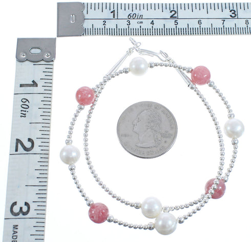 Rhodochrosite Sterling Silver Fresh Water Pearl Bead Necklace BX118726