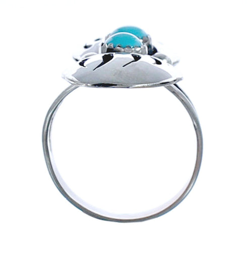 Traditional Navajo Design Double Bear Paw Turquoise Sterling Silver Ring Size 6-1/4 CB118306