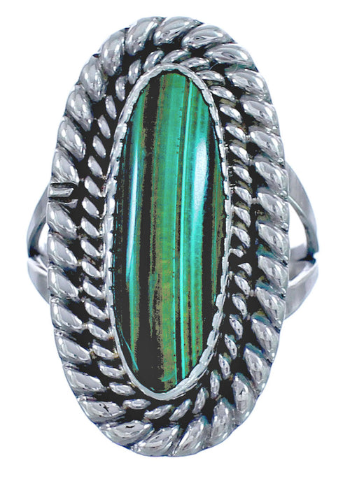 Traditional Navajo Malachite Twisted Sterling Silver Ring Size 7-3/4 CB118310