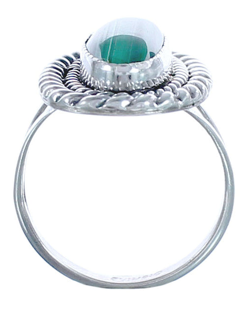 Traditional Navajo Malachite Twisted Sterling Silver Ring Size 7-3/4 CB118310