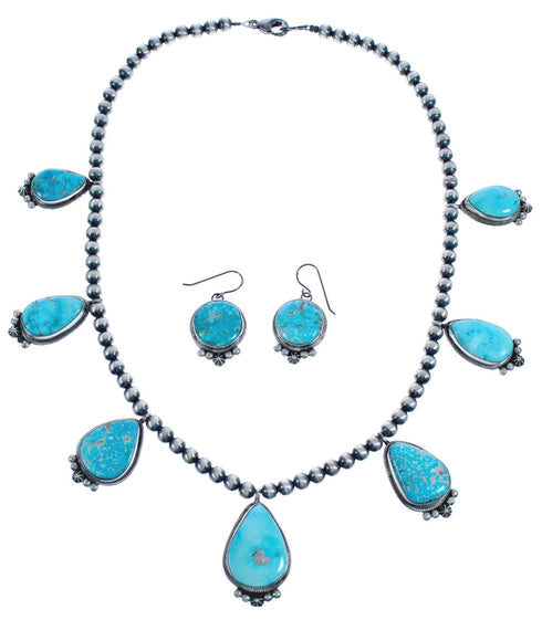 Sterling Silver Turquoise Navajo Bead Necklace Set BX118910