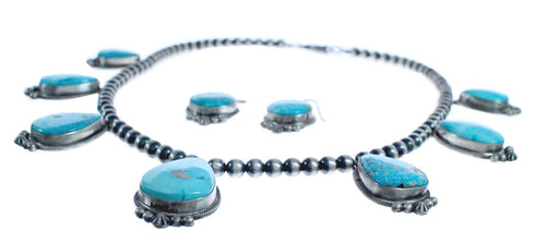 Sterling Silver Turquoise Navajo Bead Necklace Set BX118910