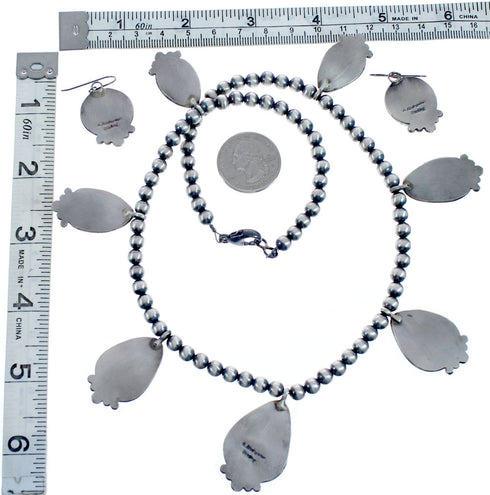 Sterling Silver Turquoise Navajo Bead Necklace Set BX118910