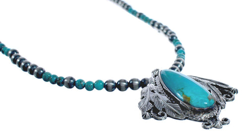American Indian Feather Turquoise Sterling Silver Bead Necklace BX118919