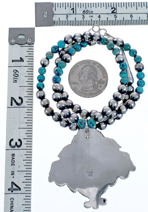 American Indian Feather Turquoise Sterling Silver Bead Necklace BX118919