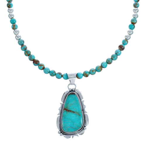Twisted Sterling Silver Turquoise American Indian Bead Necklace Pendant Set BX119571