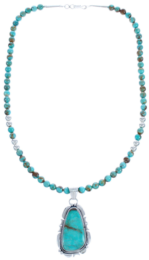 Twisted Sterling Silver Turquoise American Indian Bead Necklace Pendant Set BX119571