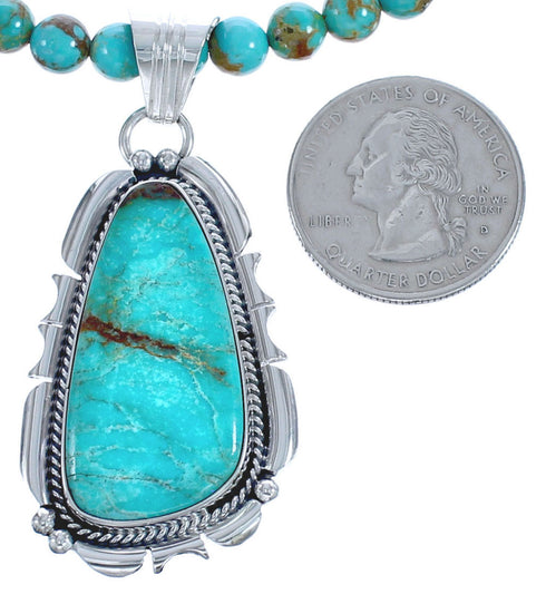 Twisted Sterling Silver Turquoise American Indian Bead Necklace Pendant Set BX119571
