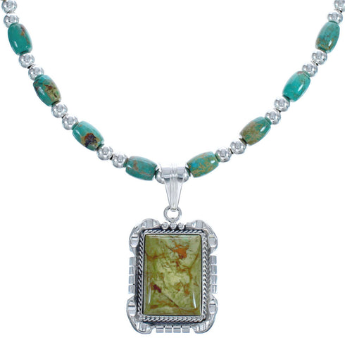 Twisted Sterling Silver Navajo Tuquoise Bead Necklace BX119574