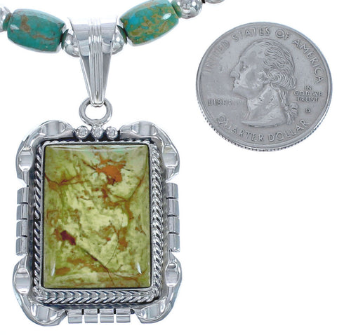 Twisted Sterling Silver Navajo Tuquoise Bead Necklace BX119574