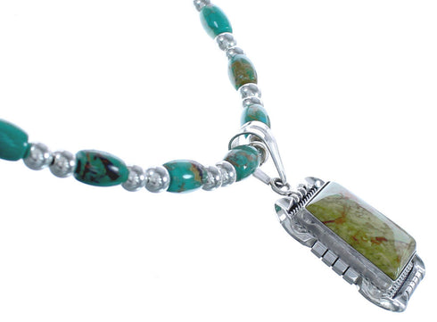 Twisted Sterling Silver Navajo Tuquoise Bead Necklace BX119574