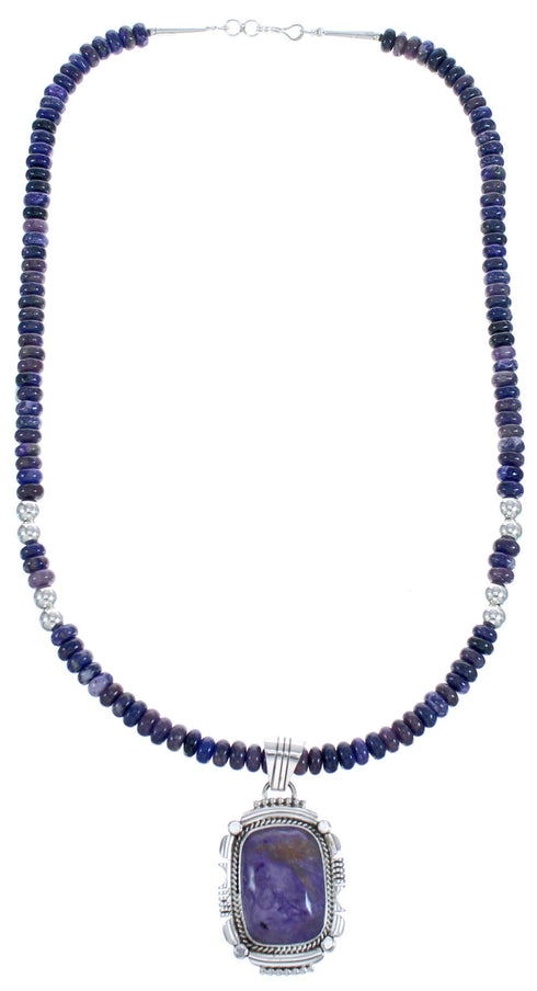 Sterling Silver Purple Oyster Shell Navajo Bead Necklace BX119590