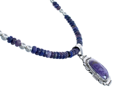 Sterling Silver Purple Oyster Shell Navajo Bead Necklace BX119590